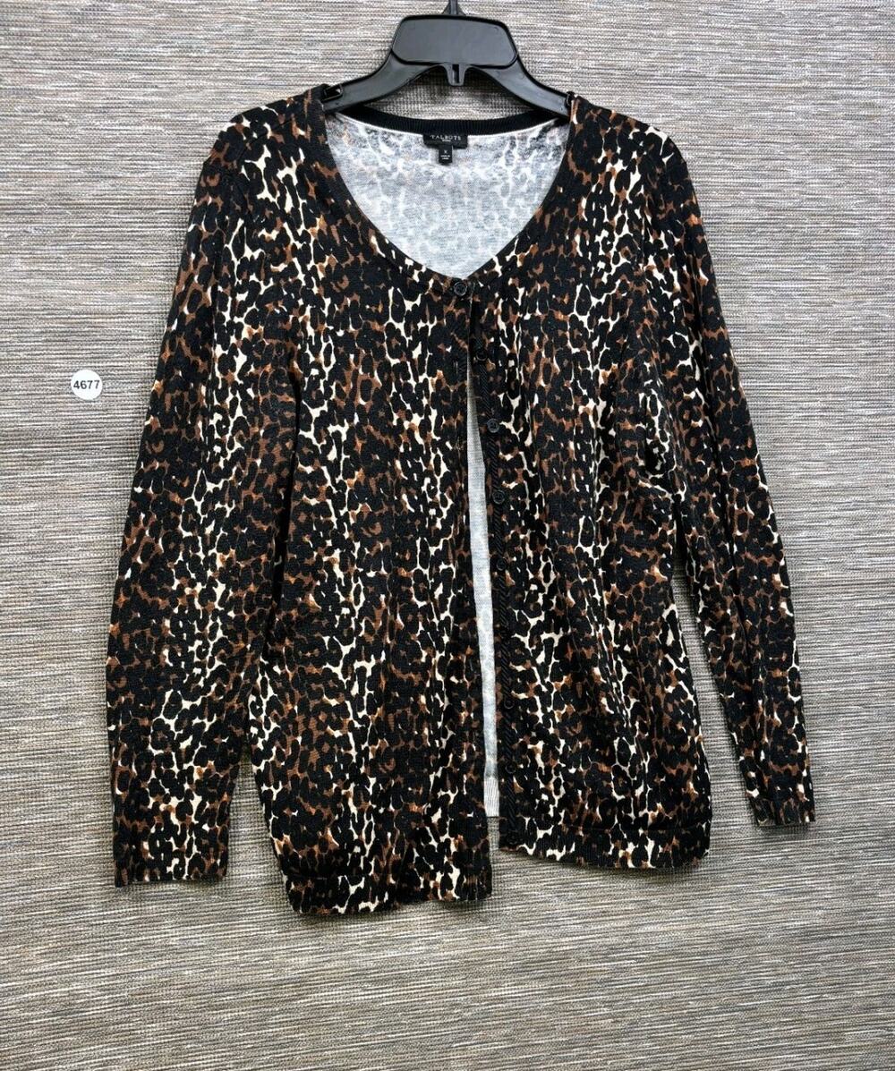 Talbots Cardigan Sweater Womens Plus Size X Animal Print Poly/Cotton Button Up